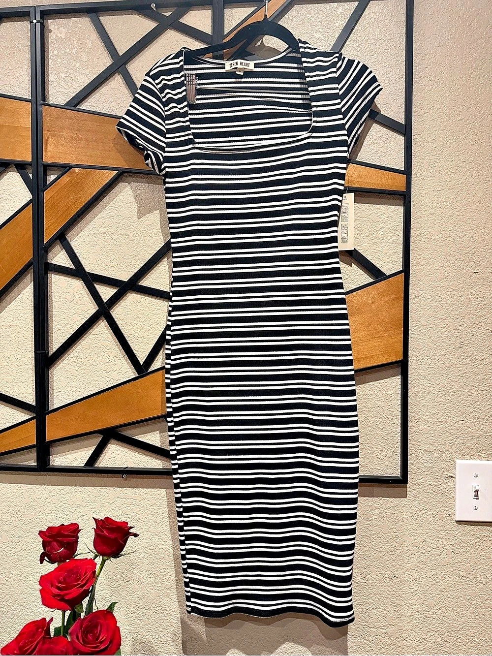 Derek Heart Striped Maxi Dress in Black & White Size Medium NWT